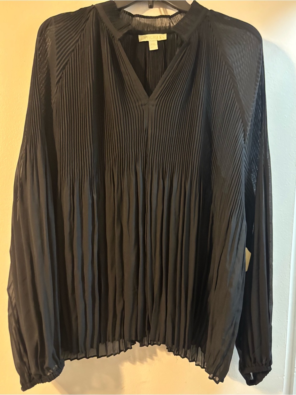 Pleated V-Neck Black Women's Blouse by Rye Grass